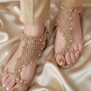 Golden Crochet Embellished Sandals
